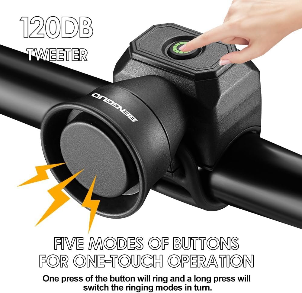 Bike Horn, 120bd Electric Bicycle Bell with 5 Sound Modes, USB Rechargeable Bike Bell with Silicone Bandage, Ipx4 Waterproof Bike Bell Adult for Mountain Bikes, Racing Bikes, Kids Bikes - Image 6