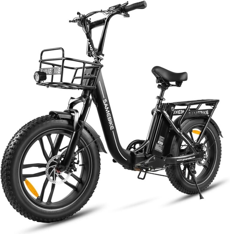 SAMEBIKE Electric Bike, Folding Adult Electric Mountain Bike, 36V 13AH Removable Battery, 7 Speed Gears, 20" *4.0" Fat Tire, Suspension Fork,with Rugged Front Basket and Rear Bracket,Quick Delivery