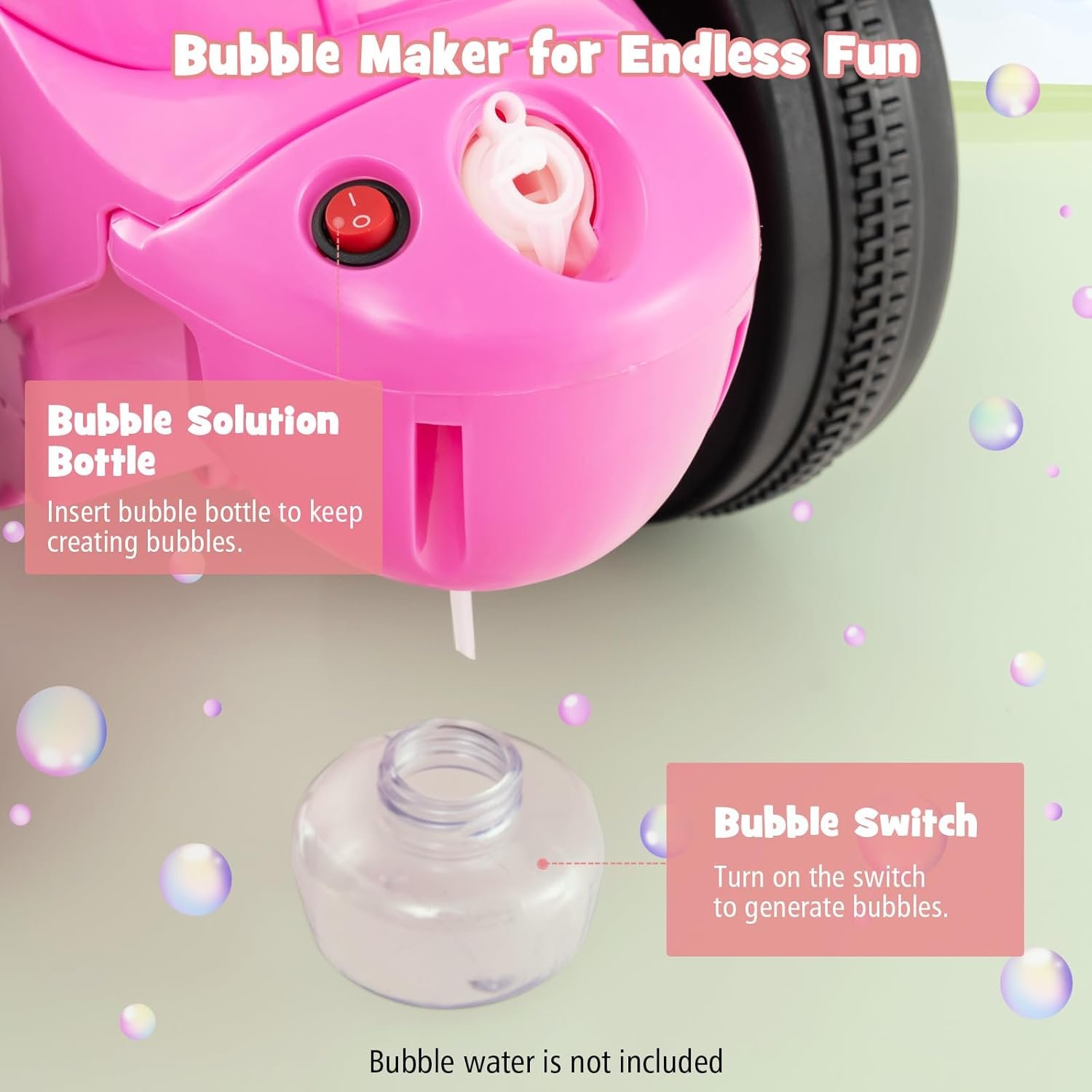 GYMAX Kids Electric Motorbike, 6V Ride on Motorcycle with Bubble Maker, Music, Headlights, Forward & Backward, 3 Wheels Children Motor Bike for 3 Years Old+ Boys Girls (Pink), 81 x 36 x 43 cm - Image 2