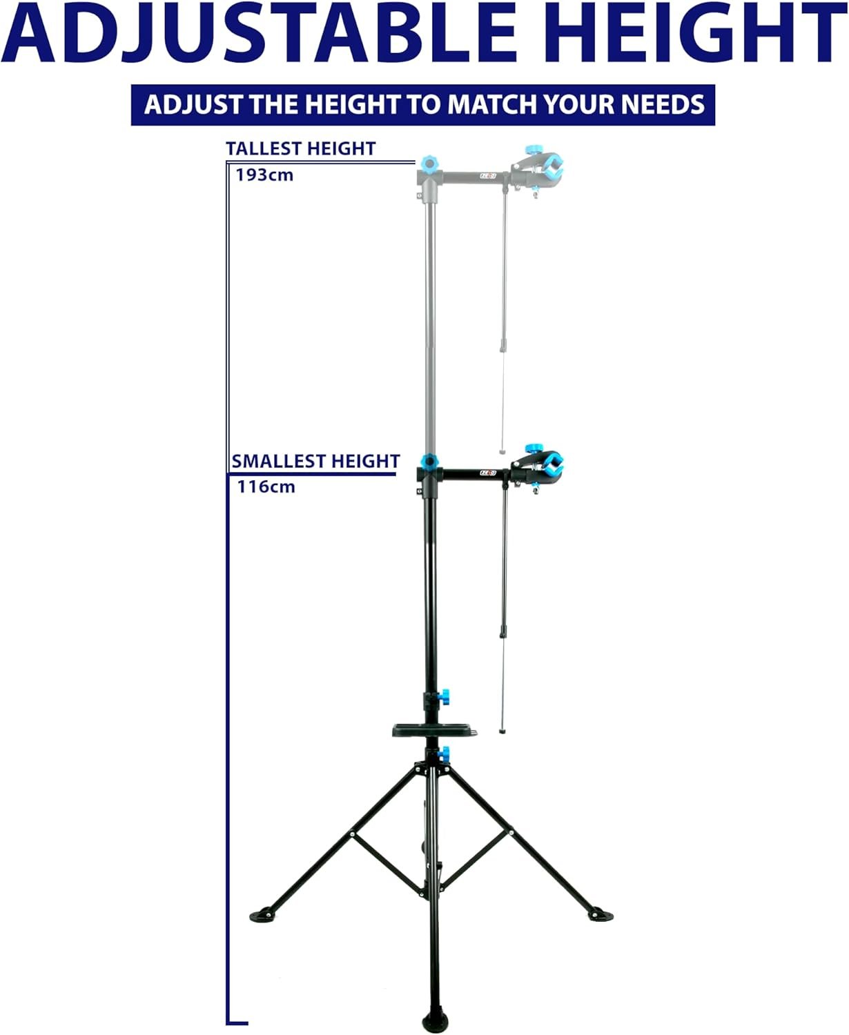 ZENO Bike Stand | Bike Repair Stand | Heavy Duty Folding Bicycle Workshop Stand | Height Adjustable Bike Rack | Mountain Bike Work Tool with a Front Wheel Stabilizer | 193CM - Image 4