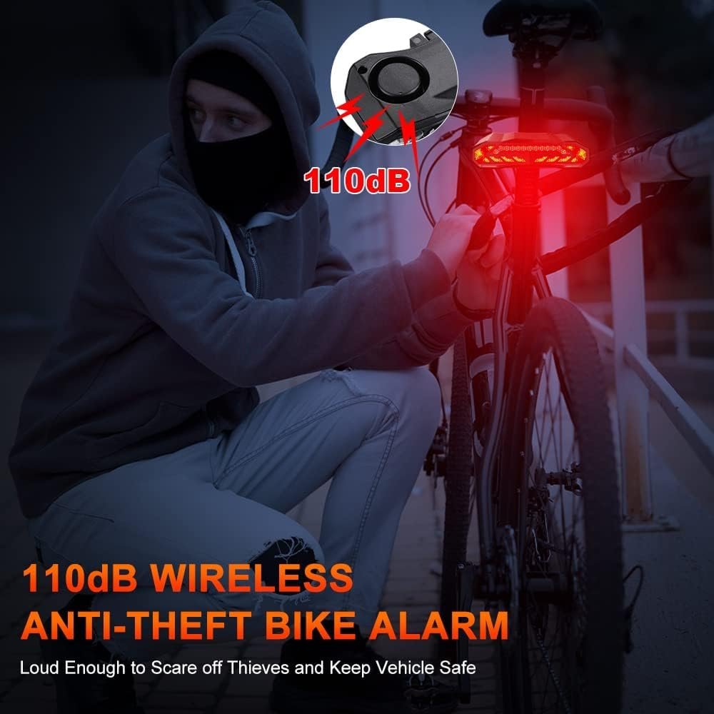 Smart Bike Tail Light with Auto ON/OFF Turn Signals & Brake Light, USB-C Rechargeable, Remote-Controlled Bike Horn Alarm, Rear Bicycle Safety Light - Image 2