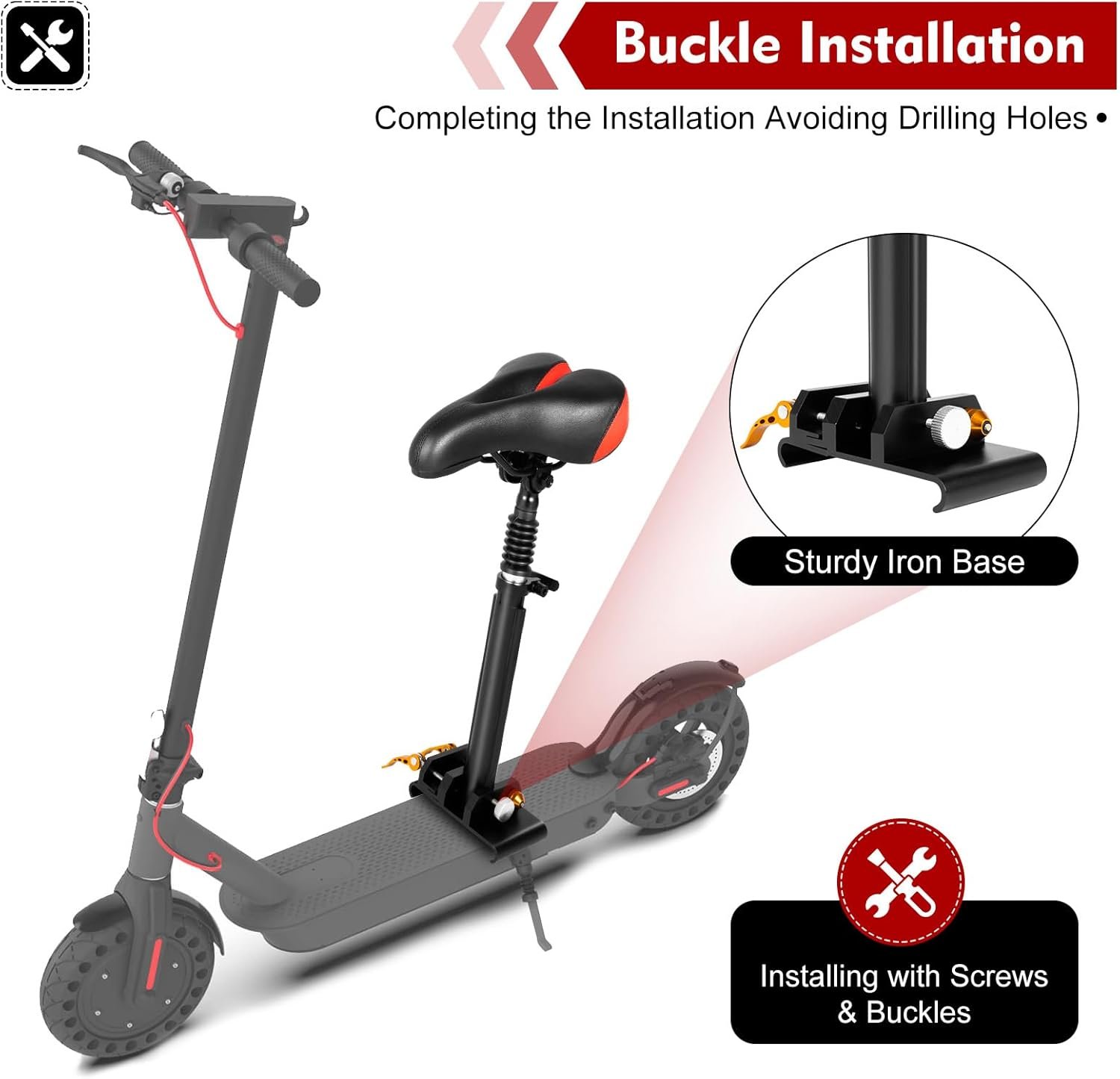 Electric Scooter Seat, Adult Portable Scooter Seat with Shock Absorber, Height Adjustable 40-60 cm, Universal Scooter Saddle,Easy Installation - Image 6