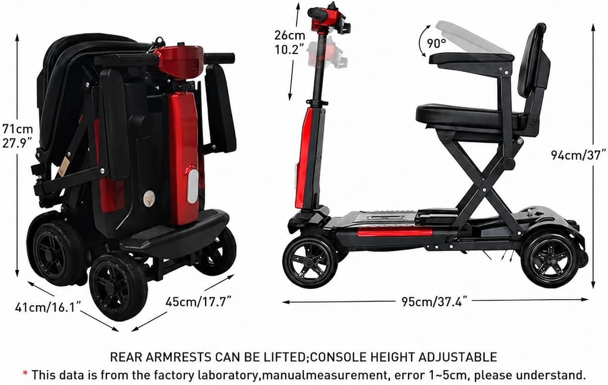 Lightweight 24kg Automatically Folding Mobility Scooter with Removeable Battery Boot Scooter Portable Travel Scooter, 270W, 10Ah, 2026 Model - Image 5