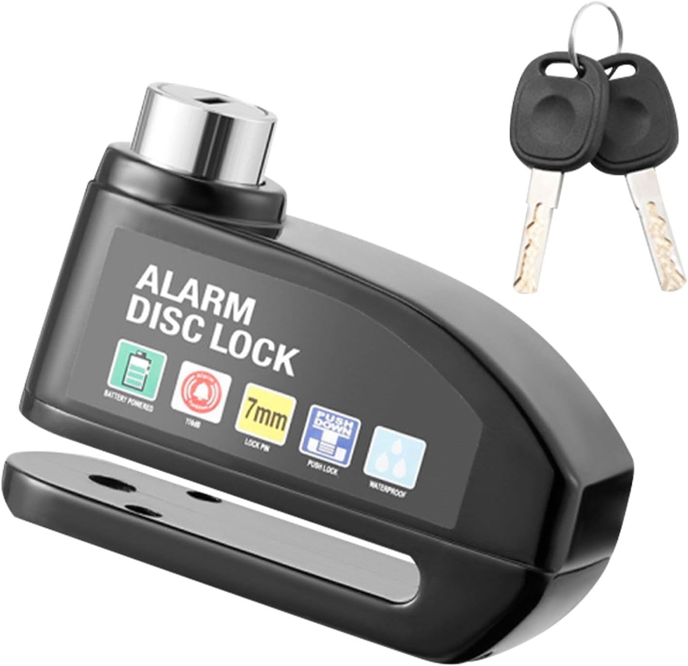 Disc Lock with Alarm, Bike Motorbike Lock, Anti-Theft Security Lock for Bicycle, Electric Bike, Scooter, 110dB Loud Alarm, Waterproof, Reminder Cable Included (Black)