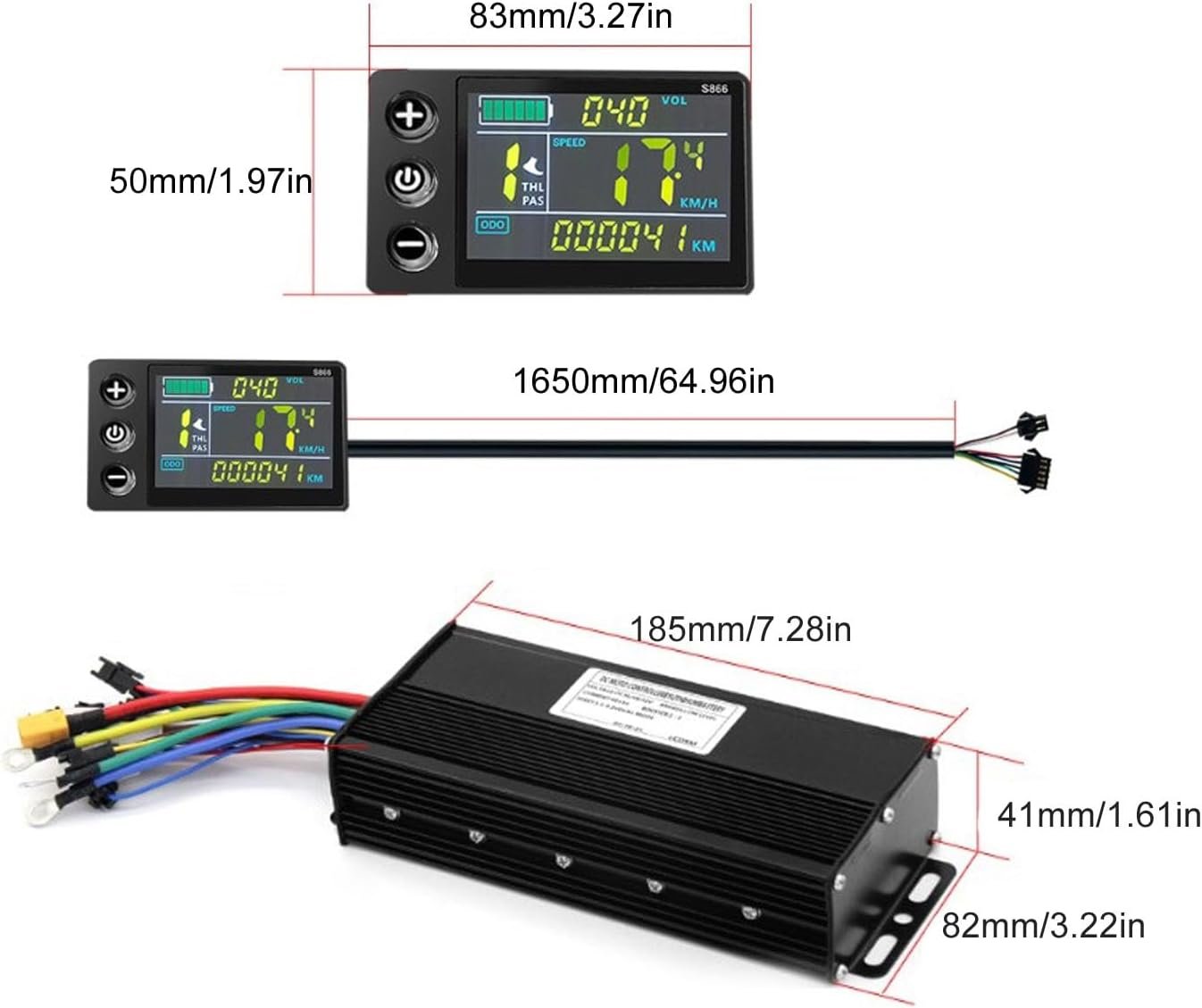 Electric Bike Brushless Motor Controller Kit, 36V 48V 52V 1500W 2000W 40A 3 Mode Sine Wave Controller S866 Color LCD Display Panel Kit - Image 6