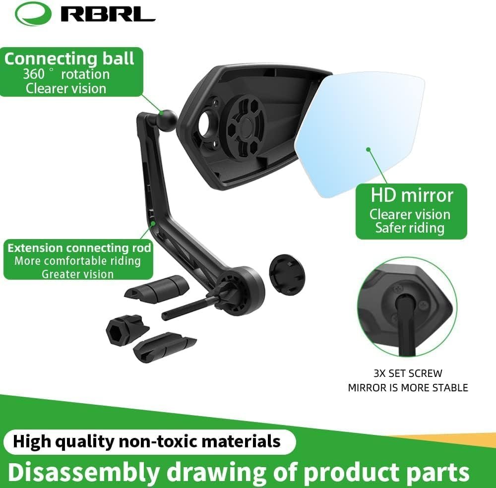 RBRL Bike Mirror Rotatable HD Safety Convex Bar End Mirror, Scratch Resistant Wide Angle Bicycle Shatterproof Side Mirrors, Mirrors for Electric Bikes Universal (Right) (RM12E-1) - Image 2