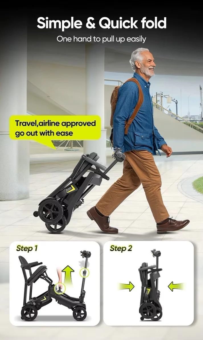 Ultra-Light Folding Mobility Scooter for Travel, 12-Mile Range, Removable Airline-Approved Lithium Battery, Portable Boot Scooter, No Assembly Required, All-Terrain (YL-985S) - Image 2