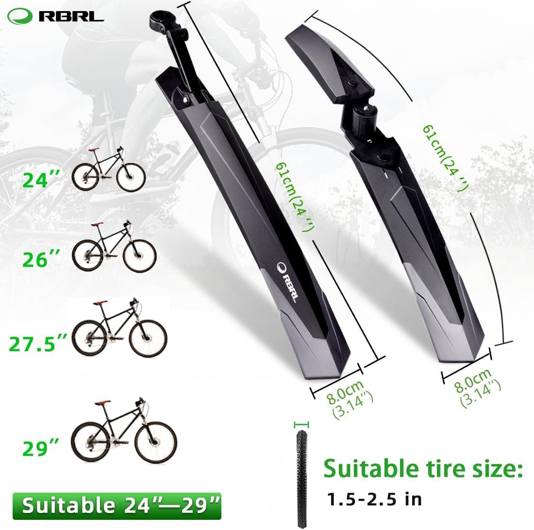 RBRL Bike Mudguard Set for Mountain Bike, Bicycle Fender E-Bike Fender Adjustable Mudguard, Universal Mud Guard for 24-29 inch Bikes - Image 2