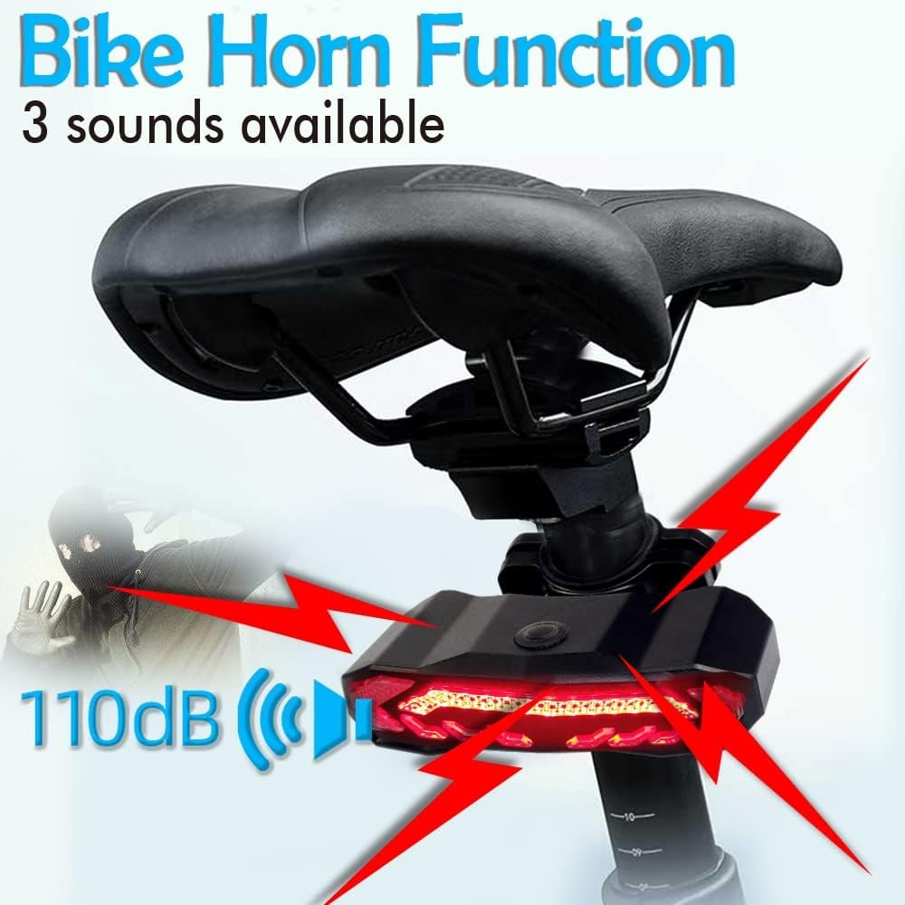 Mengshen Smart Bike Tail Light Rechargeable, Remote Control Anti-theft Bicycle Alarm Horn with Turn Signals Brake Rear Light Auto ON/OFF Waterproof for Cycling Safety - Image 4