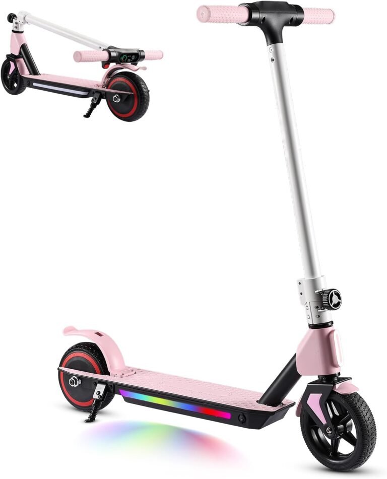 Electric Scooter, 6.5'' Foldable Electric Scooter, Colorful Lights Electric Scooters for Ages 6-12, 8Mph, 5 Miles of Range, LED Display, Safe Kids E-Scooter