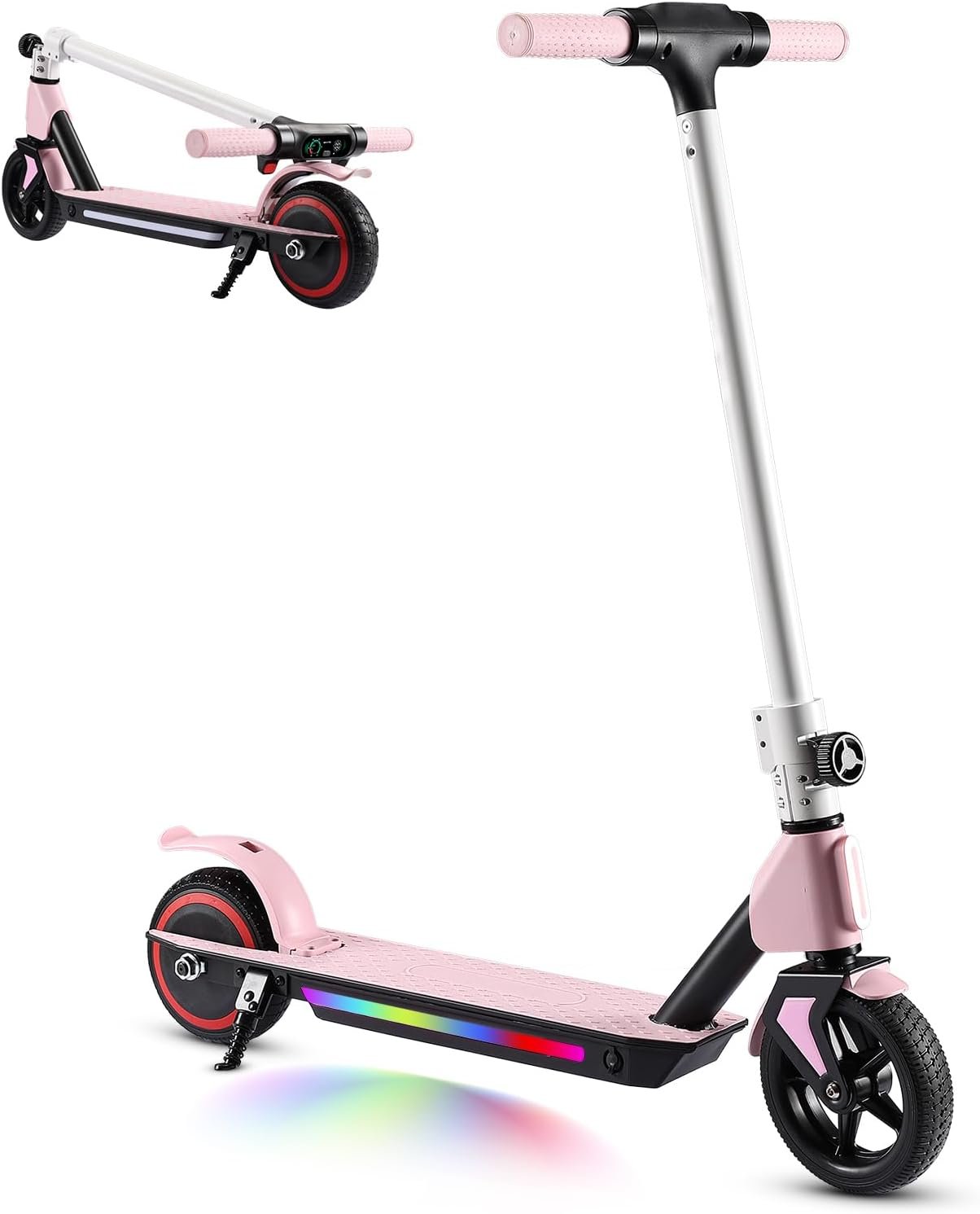 Electric Scooter, 6.5'' Foldable Electric Scooter, Colorful Lights Electric Scooters for Ages 6-12, 8Mph, 5 Miles of Range, LED Display, Safe Kids E-Scooter