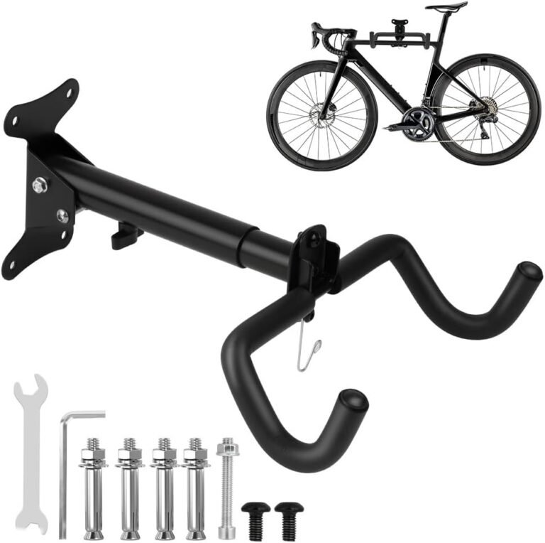 Bike Wall Mount, Adjustable Wall Mounted Bike Storage Rack, Wall Bike Rack with Helmet Hook, Foldable Cycle Wall Mount Hanger Rack with Padded, Bicycle Wall Mount Hanger for Indoor and Garage