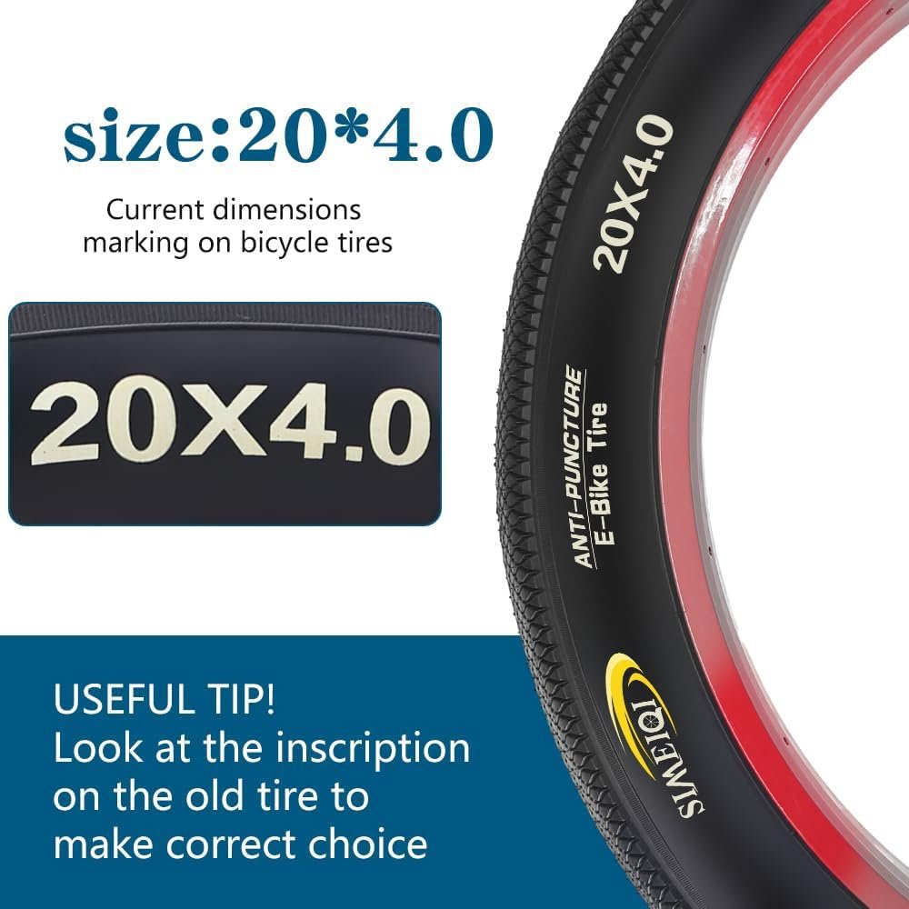 20 Inch Fat Bike Tyre 20 x 4.0 Puncture Resistant E-Bike Tyres for Electric Bike,MTB,Heavy Duty,All Terrein Tyres for Street Trail Riding - Image 2