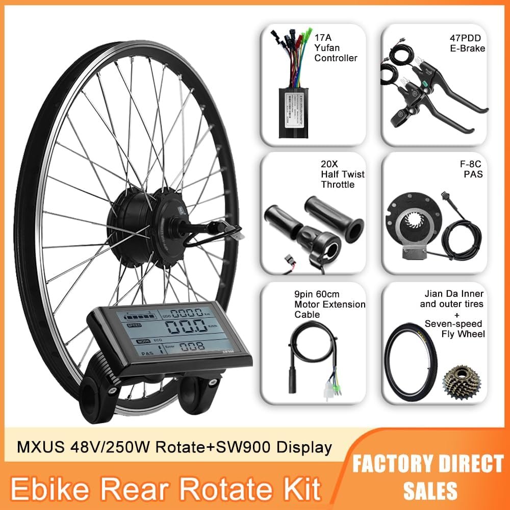 36V/48V MXUS 250W Rear wheel Electric Bikes Conversion Kit Hub Motor, Waterproof Cable,legal Motor,E-bike Cycling Hub with Controller,Bike Bicycle Conversion Kit 7-speed Cassette,SW900 Screen - Image 2