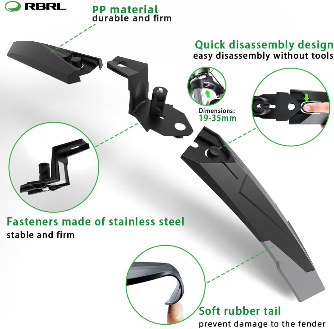 RBRL Bike Mudguard Set for Mountain Bike, Bicycle Fender E-Bike Fender Adjustable Mudguard, Universal Mud Guard for 24-29 inch Bikes - Image 3