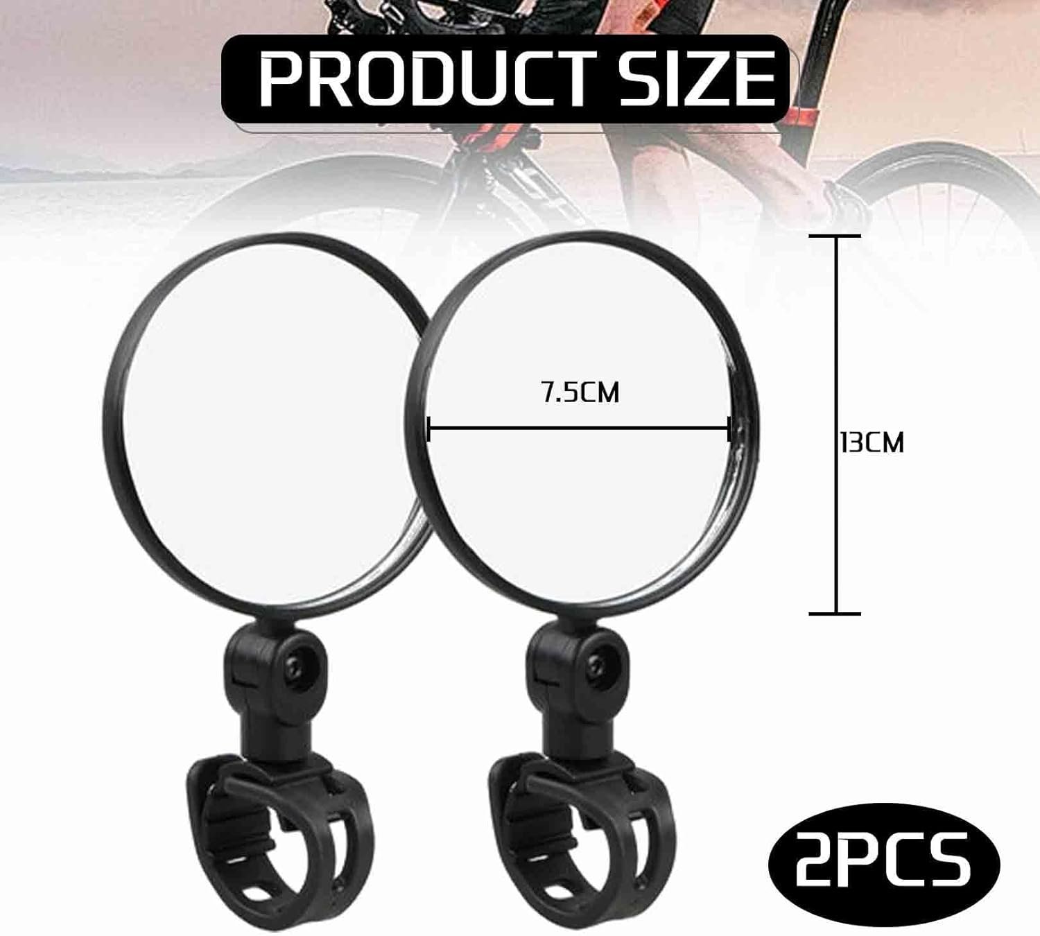 2PCS Handlebar Mirrors - Adjustable Convex Safety Mirror for Bikes, Scooters & Motorcycles - Universal Rear View Cycle Mirrors (Black) - Image 2