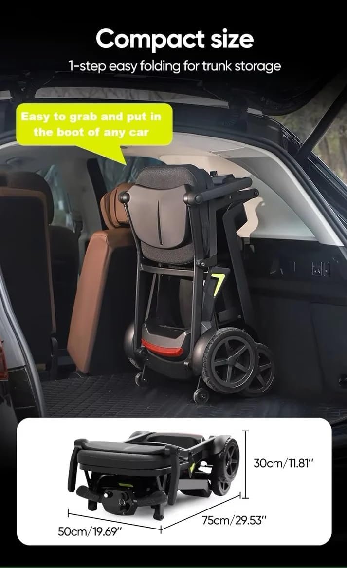 Ultra-Light Folding Mobility Scooter for Travel, 12-Mile Range, Removable Airline-Approved Lithium Battery, Portable Boot Scooter, No Assembly Required, All-Terrain (YL-985S)