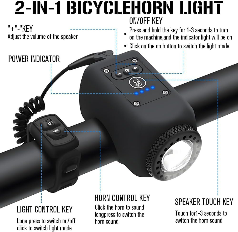 Mountain Bike Electronic Horn Bell, USB Rechargeable Electronic Horn with Light, IPX 5 Waterproof, Lightweight 110DB MTB Mini E-Bell, Bike Bell For Adult Riding Equipment MTB Road Bike, E-bike - Image 5