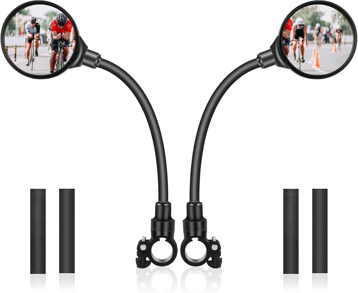 Yizhet Bike Mirrors, 1 Pair 360° Rotatable Bicycle Handlebar Mirrors, Wide Angle Rear View Mirrors, Convex Cycle Wing Mirrors for Bicycle, Electric Mobility Scooter, Road Bike, Moped, Motorcycle | Convex Acrylic, Wide Angle, Long Hose for 22mm-32mm Handlebars of Bicycles, Moped, Electric Mobility Scooter