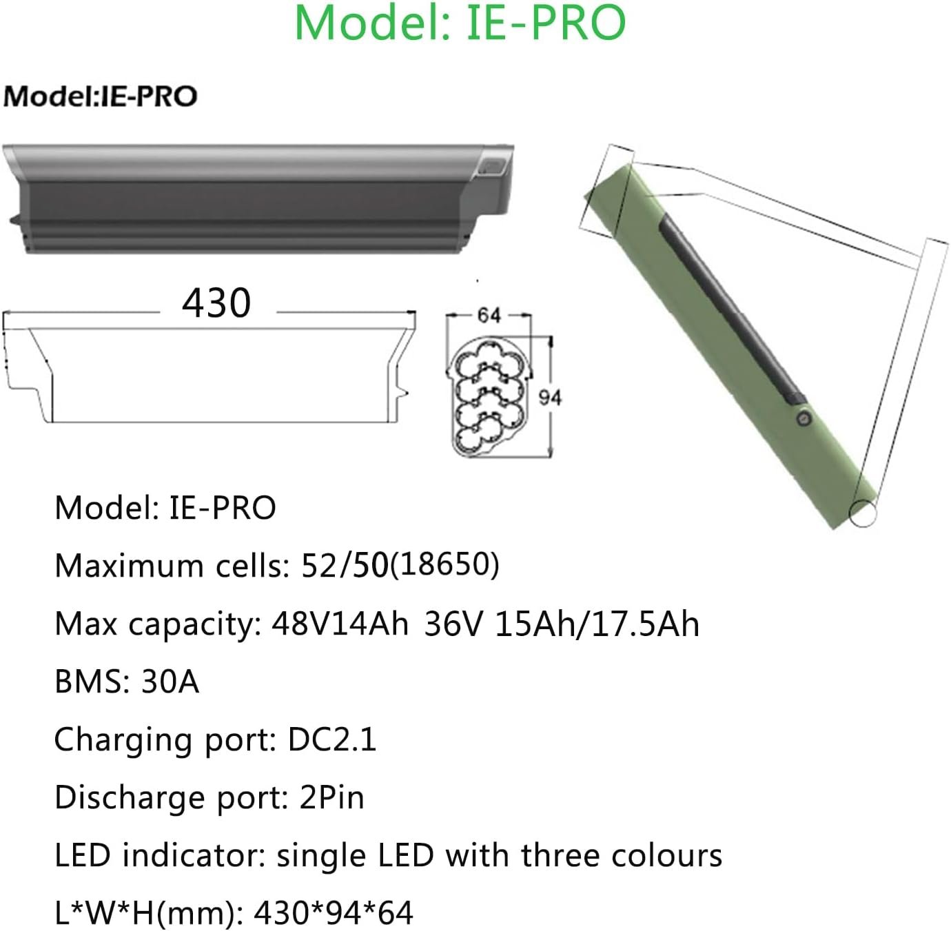 36V 15Ah/17.5Ah Ebike Battery Pack 48V 14Ah Reention EEL Pro Battery Compatible Electric Bicycle Removable Lithium Batteries with BMS & Charger - Image 4