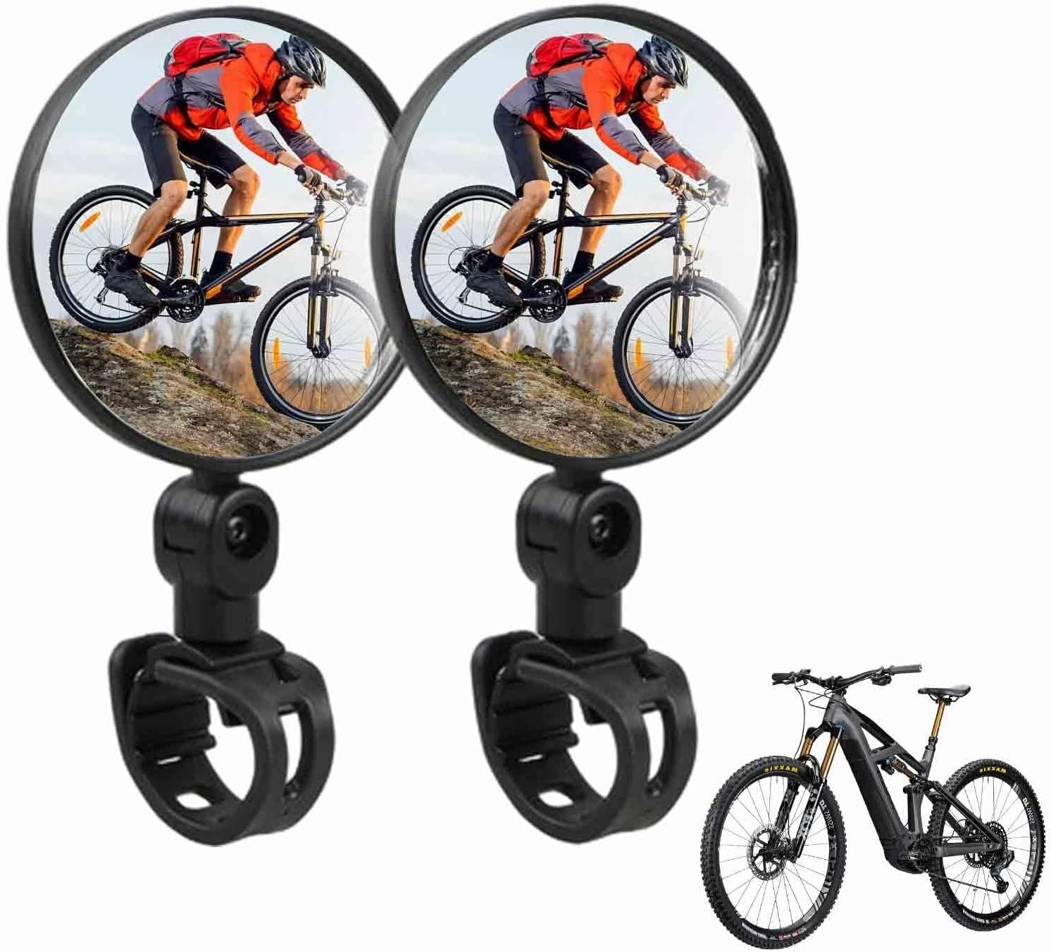 2PCS Handlebar Mirrors - Adjustable Convex Safety Mirror for Bikes, Scooters & Motorcycles - Universal Rear View Cycle Mirrors (Black)