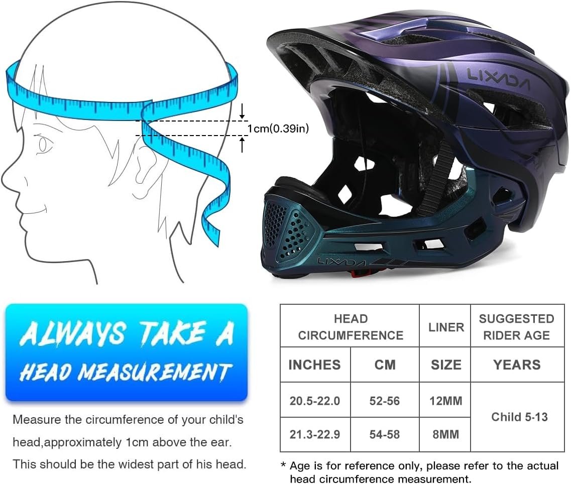 Lixada Kids Full Face Helmet Detachable Child Boys Girls Bike Helmet Protective Gear for Cycling Skateboarding Roller Skating Cycle Helmet 52-58cm - Image 2