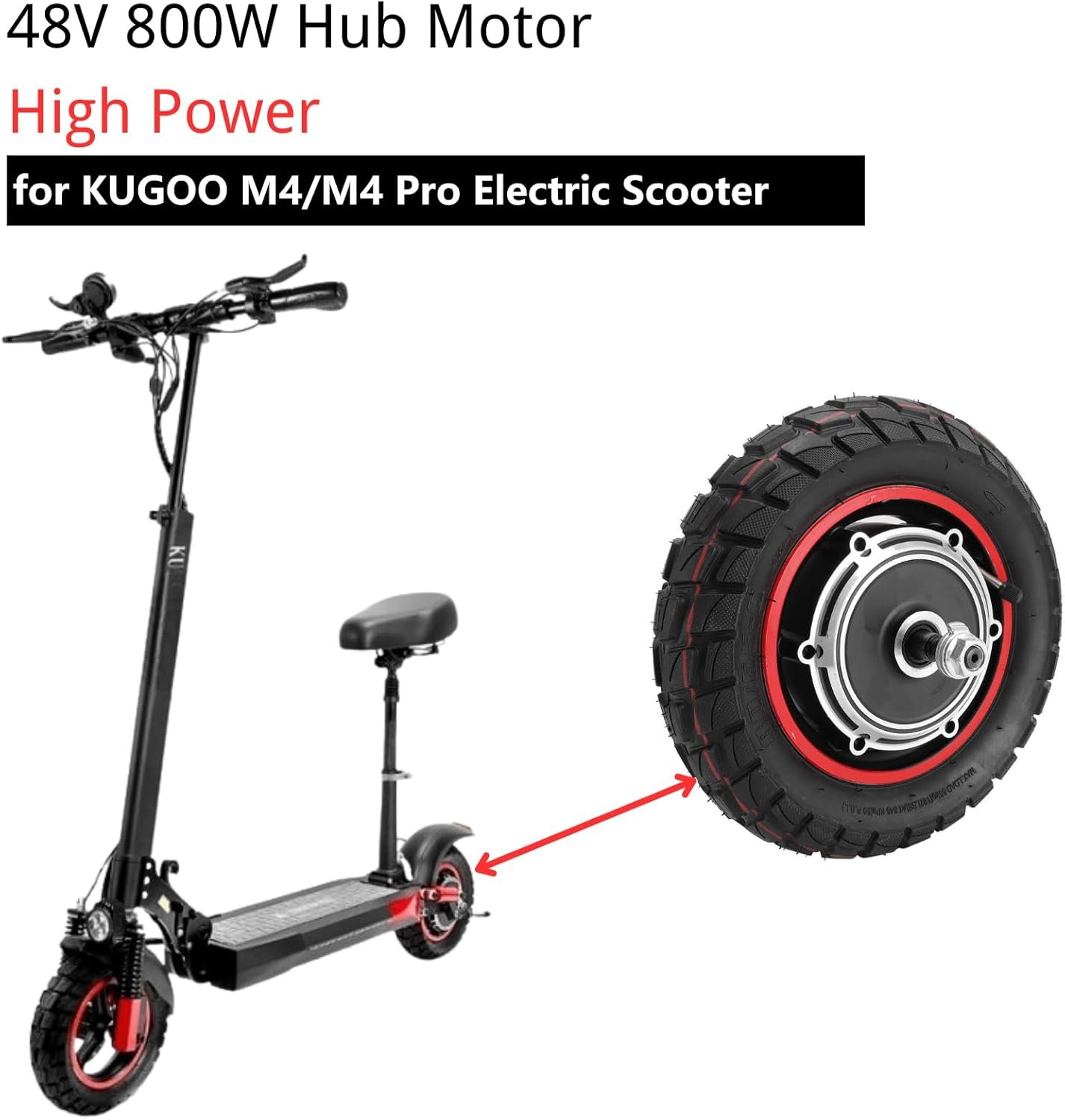 Electric Scooter Hub Motor for M4 M4pro 48V 800W with Solid Rubber 10 Inch Rear Wheel - Compatible with Electric Scooters - Image 2