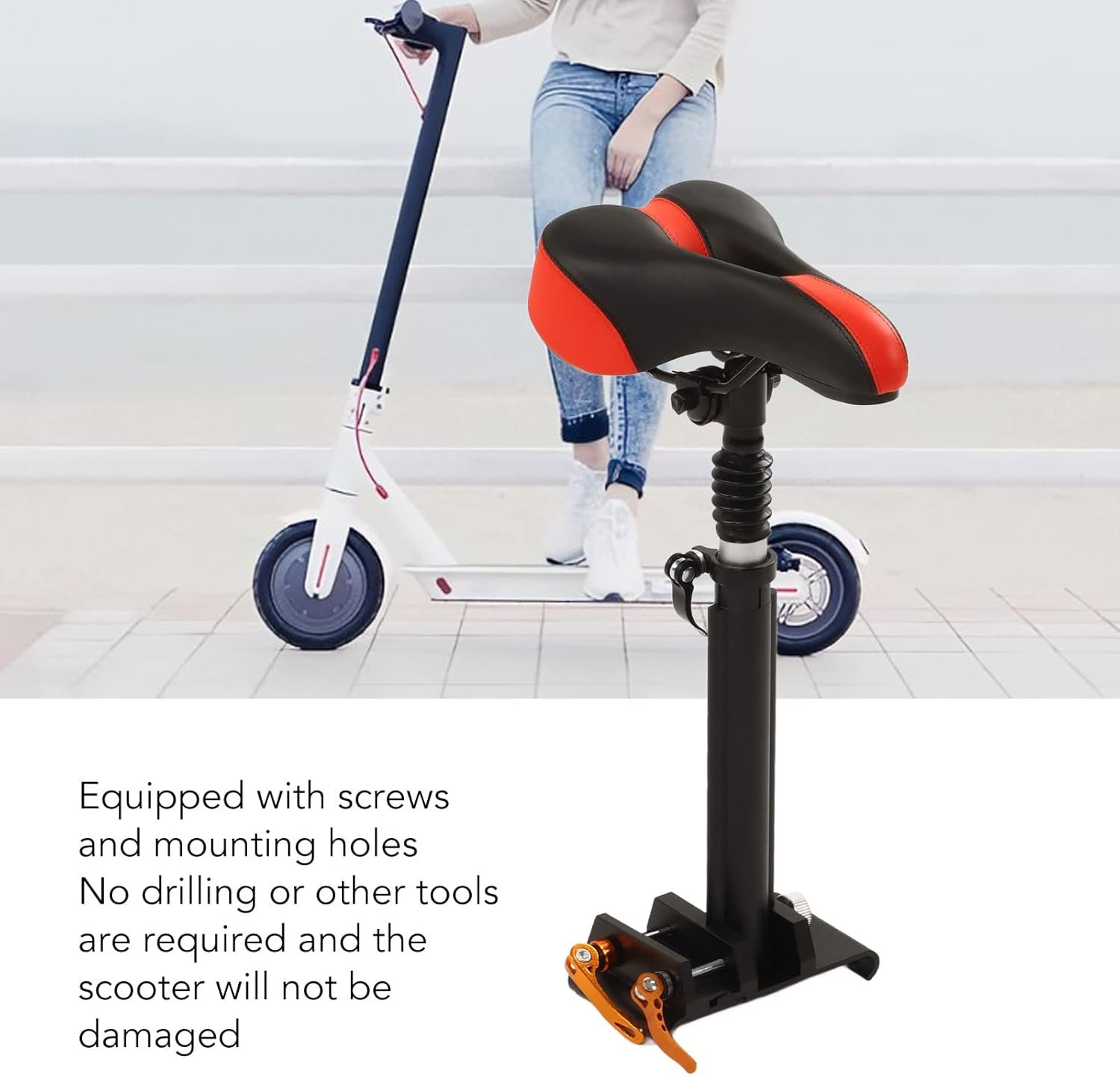 Electric Scooter Folding Seat, Aluminum Alloy Breathable Foldable Shock Absorbing Electric Scooter Saddle Punch for Riding - Image 3