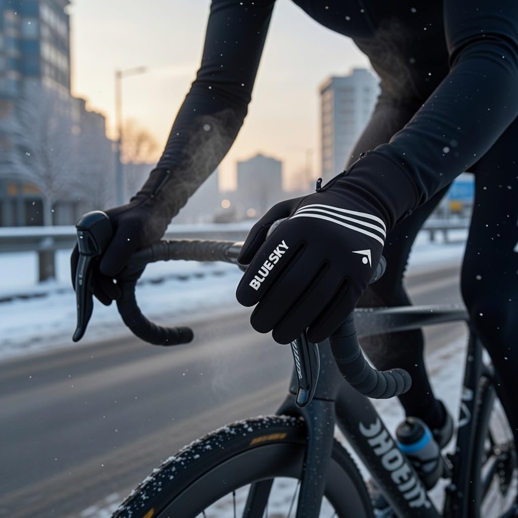 Full Finger Winter Cycling Gloves for Men & Women – Thermal Warm Windproof Water Resistant Running Gloves Touchscreen Compatible Anti-Slip Padded Palm Running, Cycling & Outdoor Gloves - Image 9