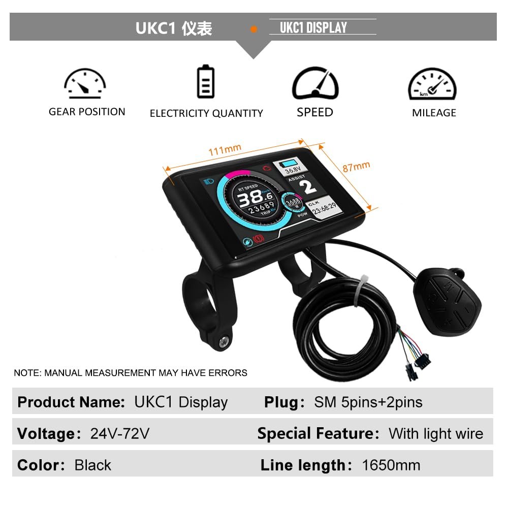 48V 27.5 Inch MTX Rim 45A Controller Rear Wheel E-Bike Conversion Kit, UKC1 Display & PAS, Programmable Brushless Gearless Hub Motor, for Mountain Bike DIY - Image 3