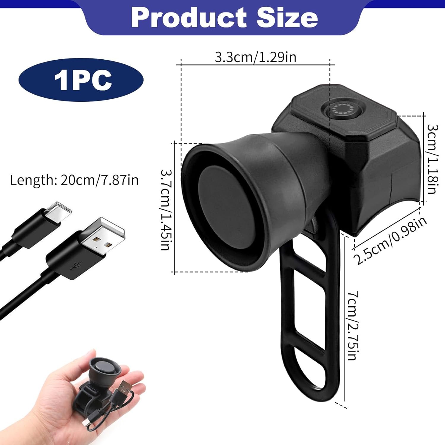 Bike Horn Loud Bicycle Bell with 5 Sound Modes, USB Rechargeable Bicycle Horn Bike Bell Handlebar Mount Ipx4 Waterproof for Road Bikes Mountain Racing Bikes - Image 2
