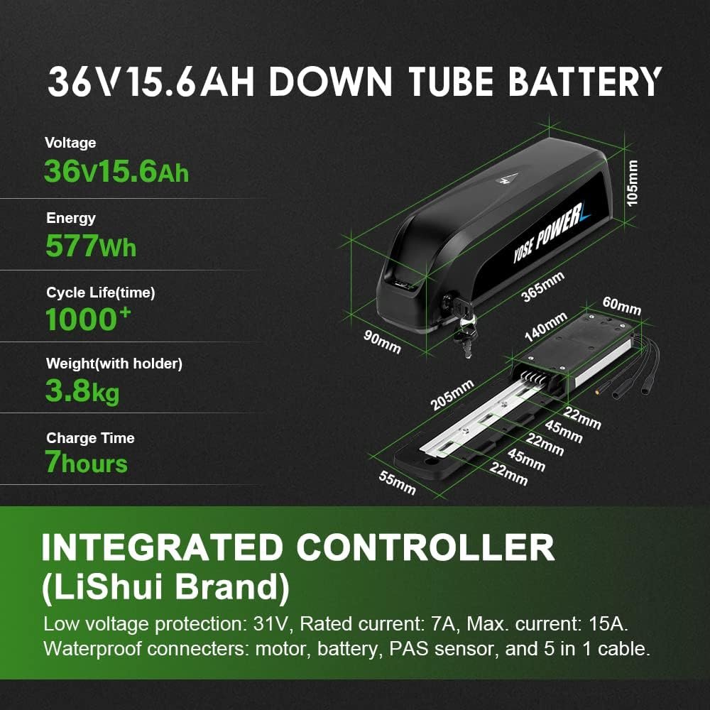 YOSE POWER 26''/28''(700c) ebike 36V250W Front Motor Bicycle E-Bike Hub Conversion Kit with Integrated controller Hailong Plus 36V 15.6Ah Battery/ 36V13Ah with Rear Carrier Battery - Image 2