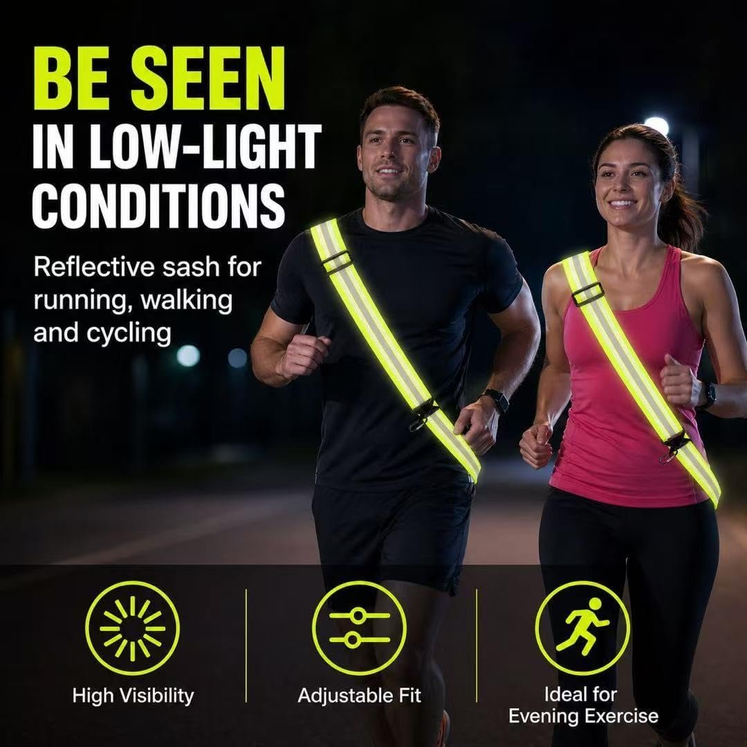 High Vis Reflective Running Gear Belt, 2PCS Adjustable Reflective Sash with Clip for Night Safety, Reflectives Straps for Children Adult Biking Cycling Jogging Walking Night Safety - Image 2
