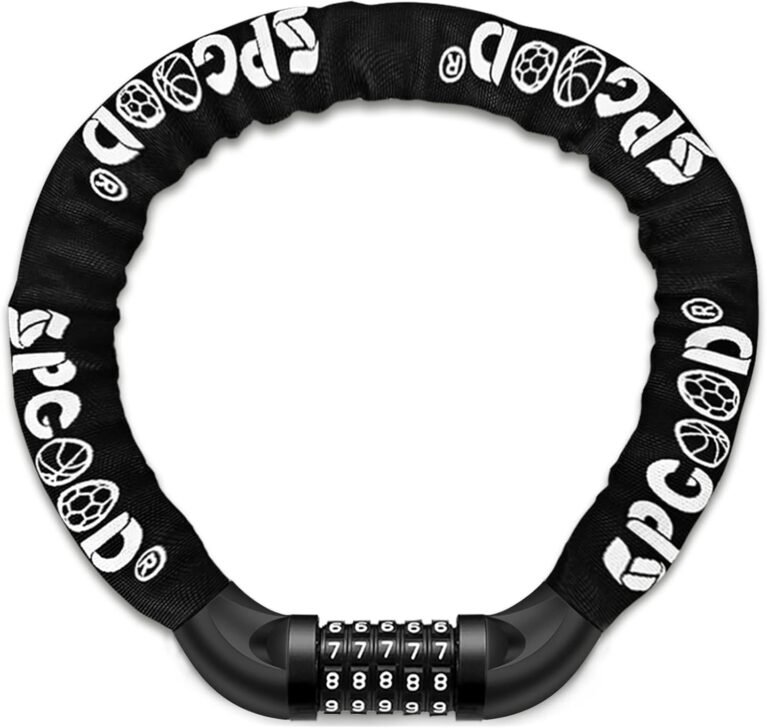 SPGOOD Bike Locks Heavy Duty/Bicycle Chain/Cycling Lock (14 Colors) 5-Digits Codes Resettable 100,000 Codes for Bike Cycle, Moto, Door, Gate Fence 830mm Length(Black)
