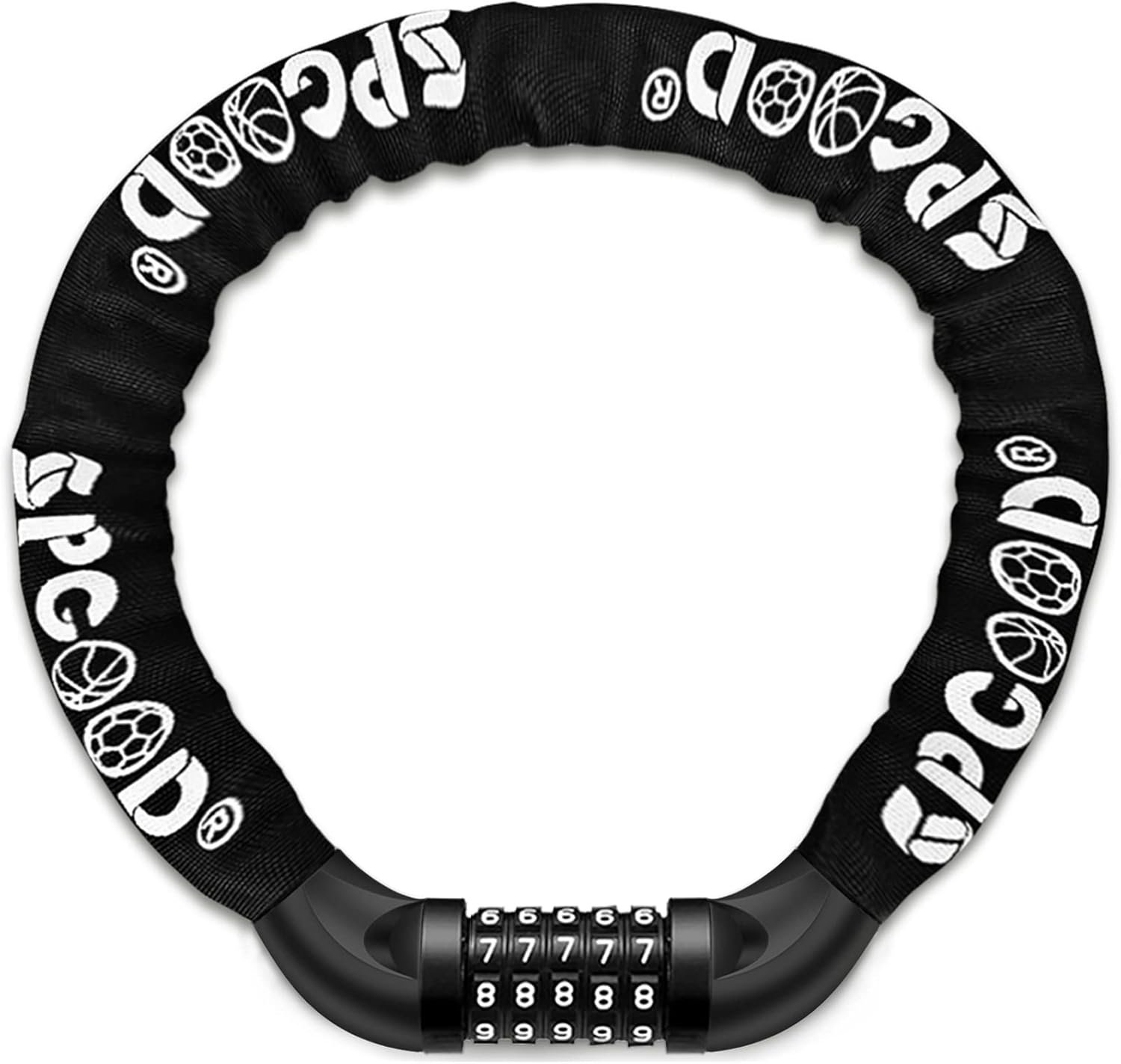 SPGOOD Bike Locks Heavy Duty/Bicycle Chain/Cycling Lock (14 Colors) 5-Digits Codes Resettable 100,000 Codes for Bike Cycle, Moto, Door, Gate Fence 830mm Length(Black)
