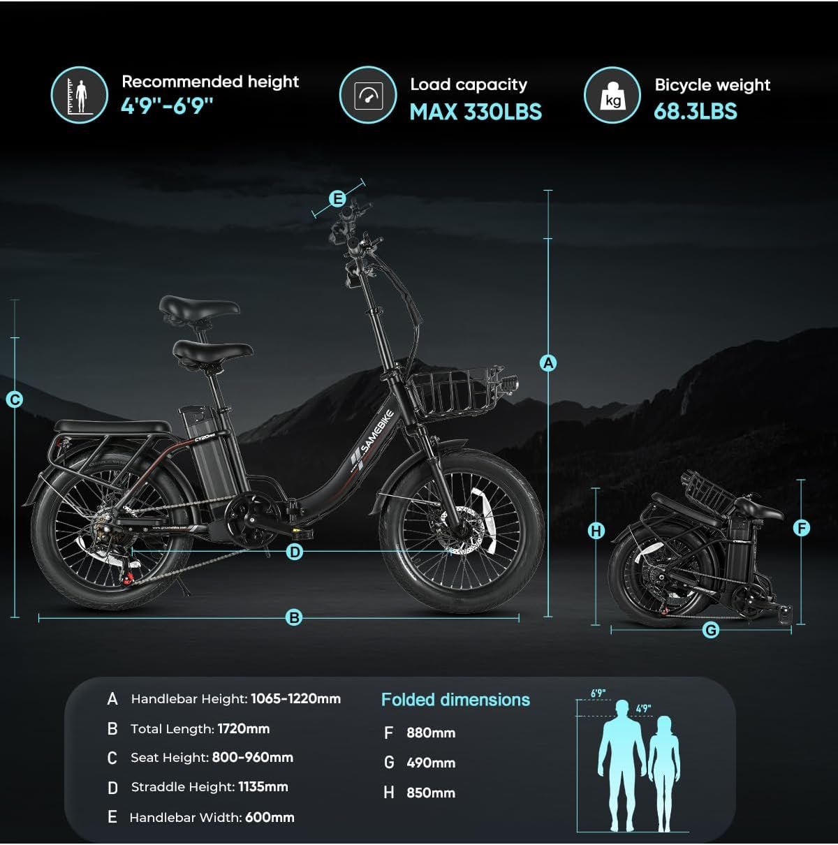 SAMEBIKE 20" Electric Bike for Adults,48V13AH Removable Battery,Max Speed 25KM/H, Top Power 250W Motor Folding E-Bike,Commuter Electric Bicycle for Women and Men - Image 9