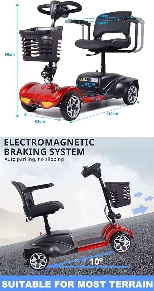 Rexhan Portable Mobility Scooter, Electric Mobility Device, Airline Friendly Mobility Chair, 20 KM Battery, Reflectors, Basket, Headlight, 250W Powerful Motor, Flip Up Arm Rest - Image 3