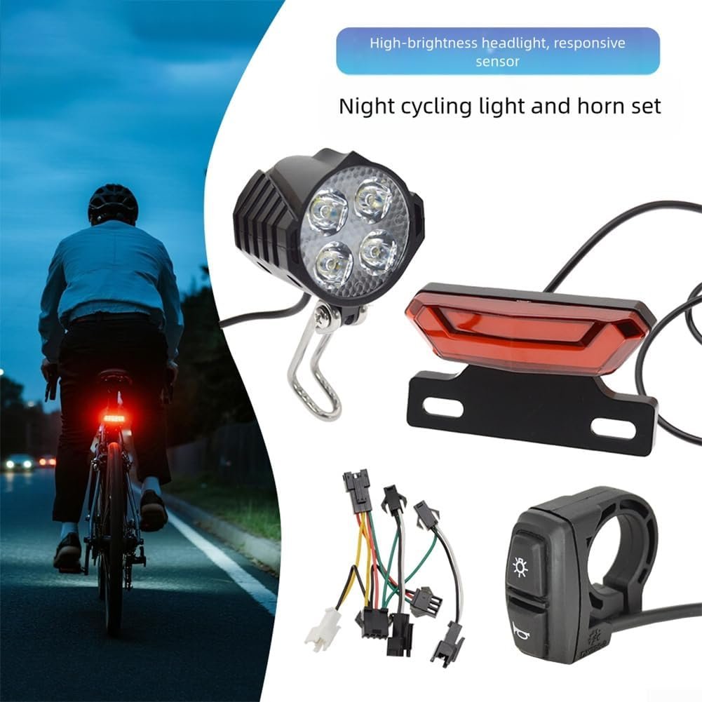 Electric Bicycle Lighting Kit 24V-48V, Electric Bike Light Kit with LED Headlight, Rear Taillight, and User Control Switch for Enhanced Riding Safety - Image 4