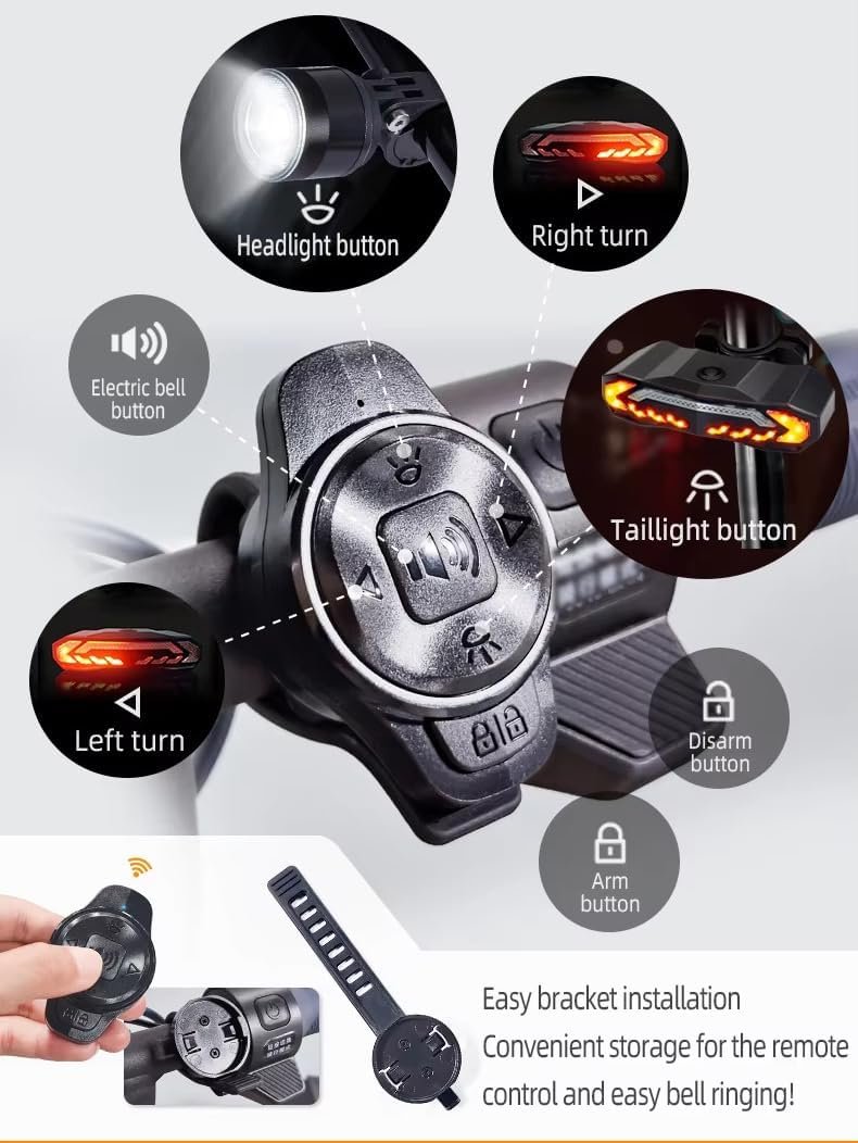 Smart Bike Tail Light with Auto ON/OFF Turn Signals & Brake Light, USB-C Rechargeable, Remote-Controlled Bike Horn Alarm, Rear Bicycle Safety Light - Image 5