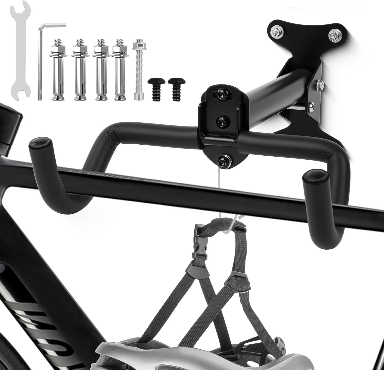 Bike Wall Mount, Wall Bike Rack with Helmet Hook, Bike Hook for Wall, Foldable Bike Hanger With Padded, Bicycle Wall Rack Bike Holder for Road, Mountain or Hybrid Bikes in Garage and Home - Image 9