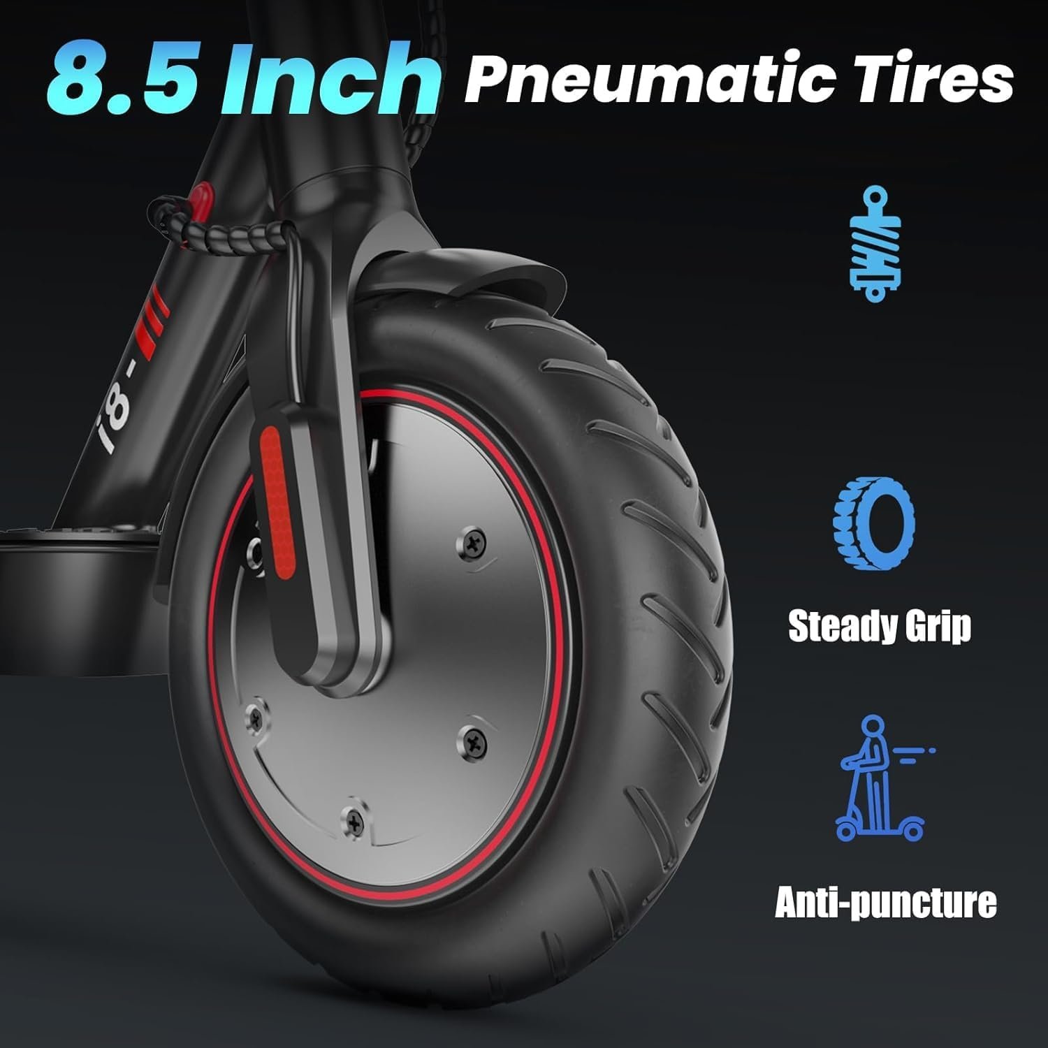Electric Scooter,34KM Range 350W Motor Electric Scooter Adults with 8.5" Pneumatic Tires,42V 7.8Ah Battery,3 Speed Modes,Rear Disc + Electronic Brakes,120KG Load, APP Control - Image 3