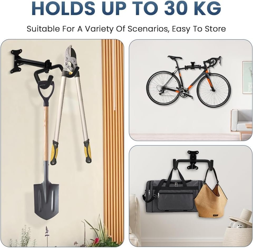 Bike Wall Mount, Wall Bike Rack with Helmet Hook, Bike Hook for Wall, Foldable Bike Hanger With Padded, Bicycle Wall Rack Bike Holder for Road, Mountain or Hybrid Bikes in Garage and Home - Image 8