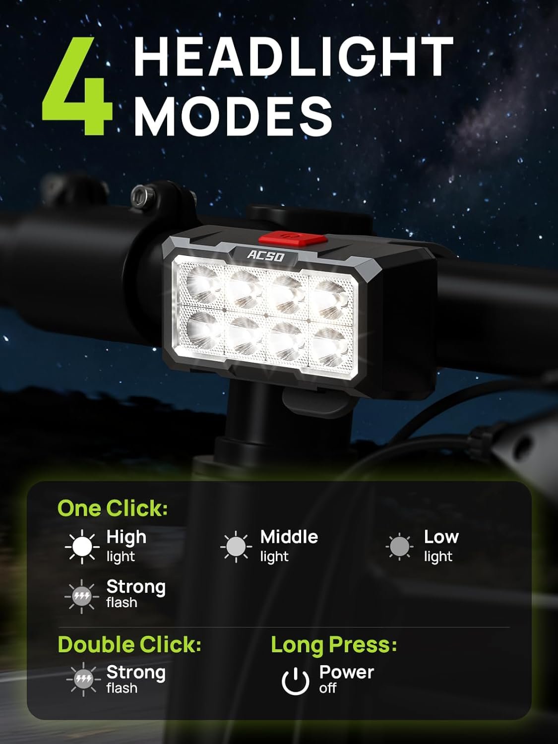 ACSO Bike Lights Front and Back,Super Bright Bike Light,IPX5 Waterproof,USB-C Rechargeable Bike Lights,5+8 Modes Bike Light Sets. - Image 3