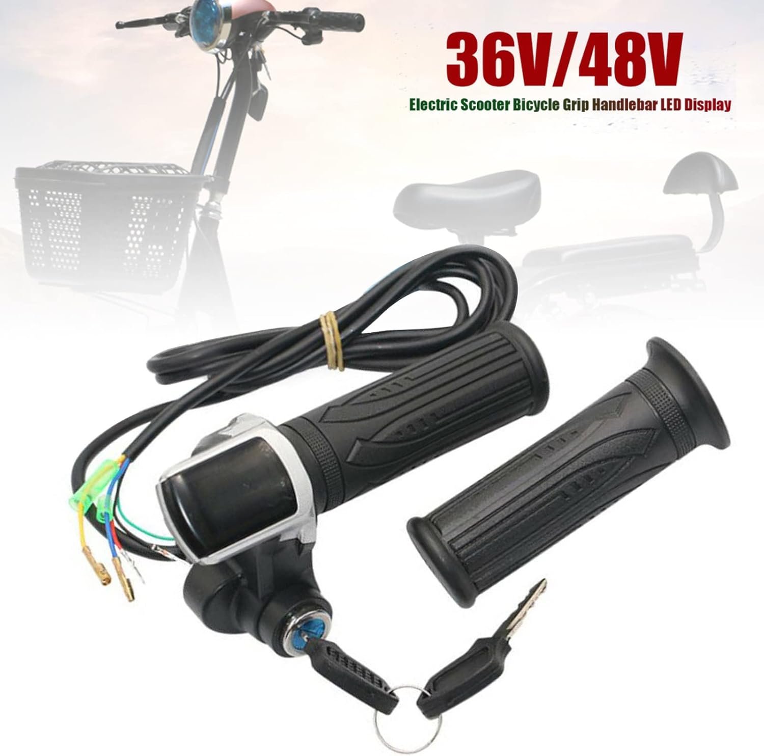 WMLBK Electric Bike Throttle Grip, Half-Twist Throttle, Accelerator Throttle Handle with LED Power Indicator Key Lock for Electric Bikes Scooters (48V) - Image 9