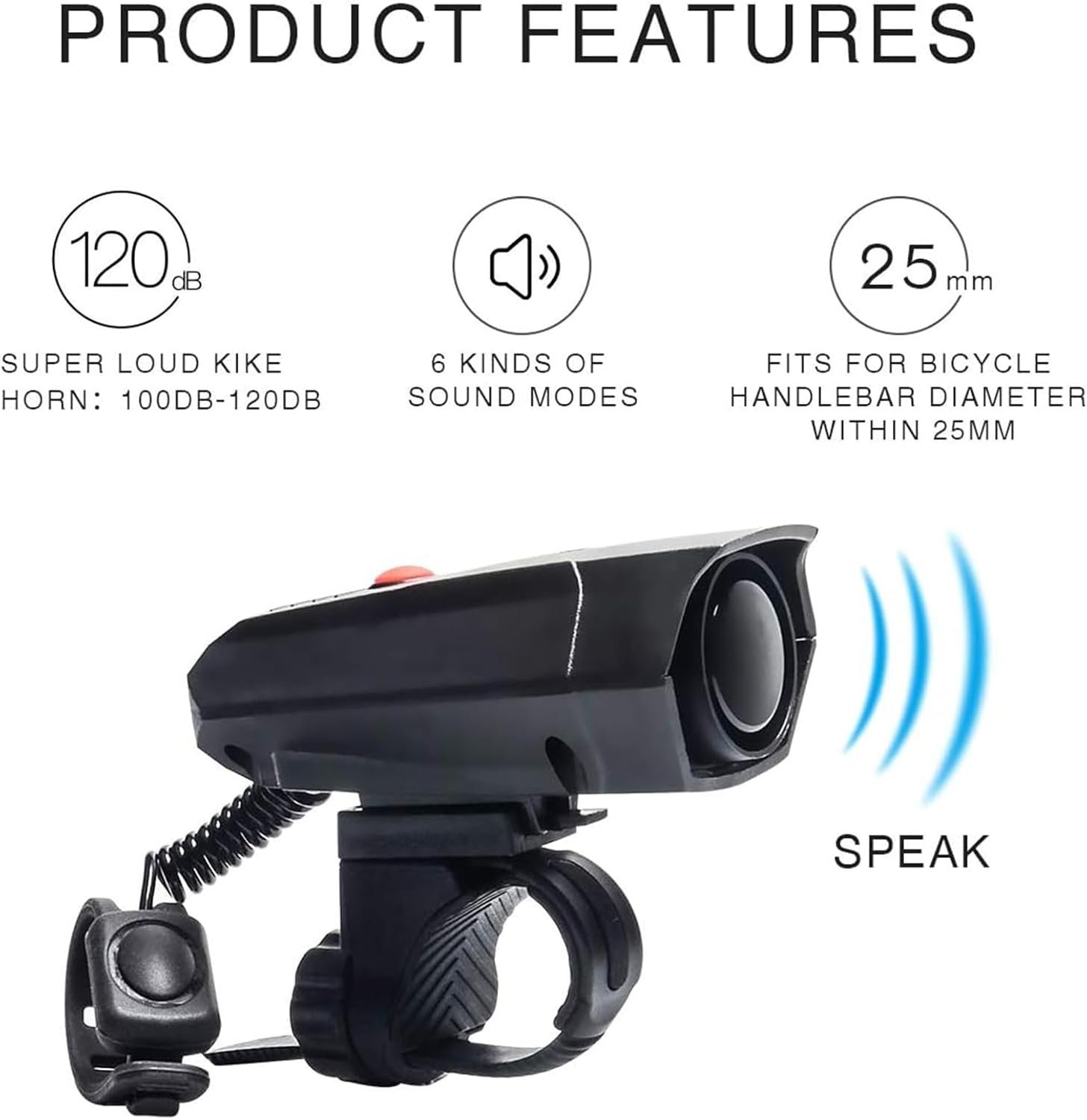 Electric Loud Bike Horn 5 Modes Electronic Cycling Horn Bicycle Handlebar Alarm Bell Ring Bell Loud Sound Horn - Image 3