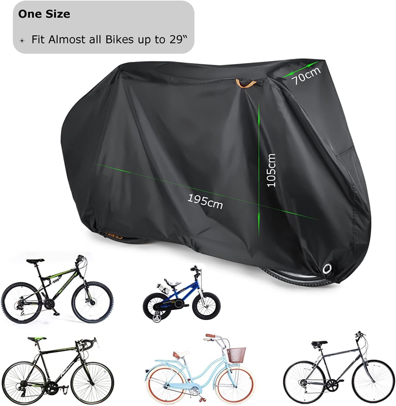 BEEWAY Bike Cover, Waterproof Bicycle Cover Indoor Outdoor Storage - 210T Nylon with Pu Coating, Safty Straps, Lock-holes, Fits for Most Bikes up to 29" - Image 3