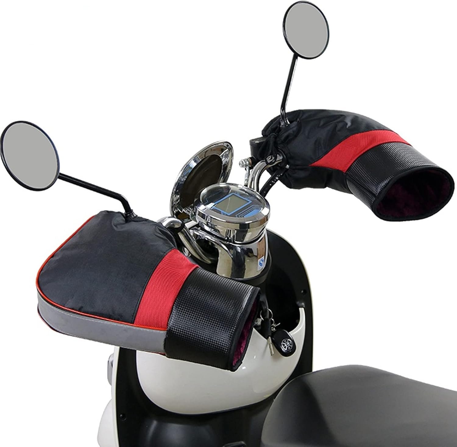 Motorcycle Handlebar Muffs Bike Gloves Windproof Winter Cycling Gloves Thicken Fleece Thermal Scooter Motorbike Handle Hand Warmer Outdoor Waterproof Motorbike Handlebar Mittens with Reflective Strip - Image 2