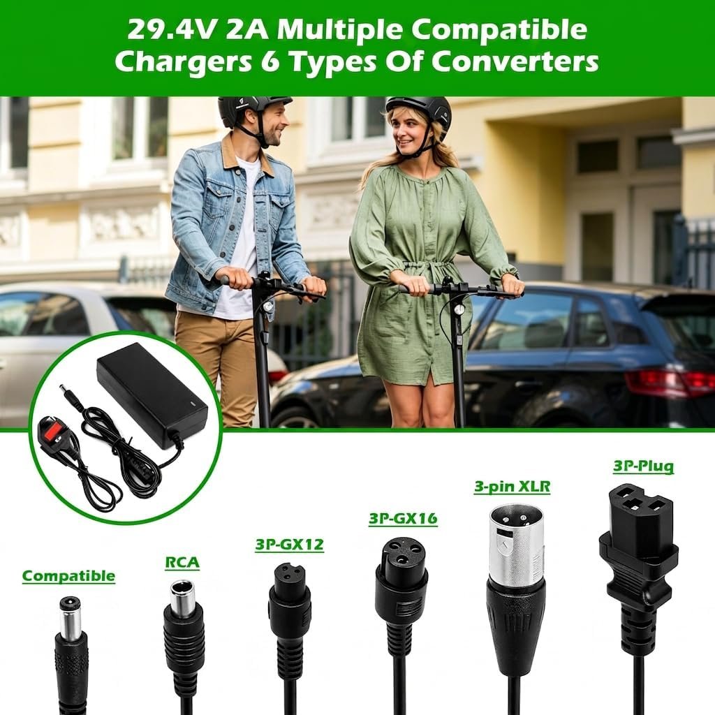 29.4V 2A Electric Scooter Charger, Universal lithium Batterie Hoverboard Charger with 6 Connectors for Xiaomi Nine-bot Scooters, E-Scooter, Electric Bike, Drift Boards, Mobility Scooter - Image 2