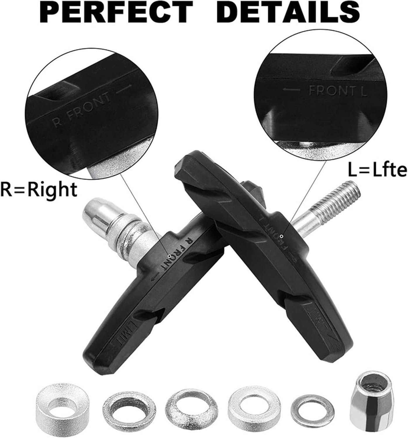 2 Pairs V Bike Brake Pads, 70mm V Brake Blocks, Bicycle Brake Blocks Set with Hex Nuts and Spacer, 1 hexagonal spanner included, for Road Bikes Mountain Bikes - Image 2