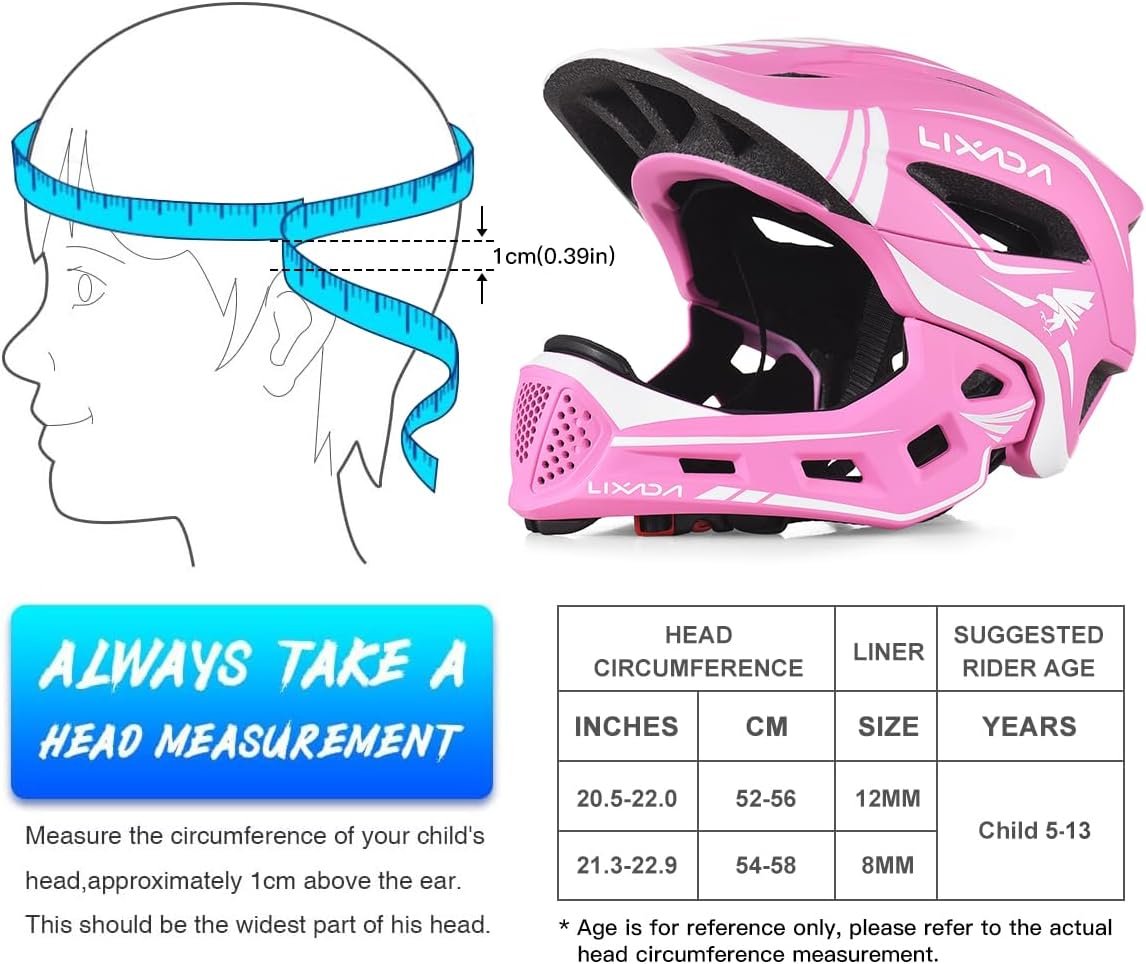 Lixada Kids Full Face Helmet Detachable Child Boys Girls Bike Helmet Protective Gear for Cycling Skateboarding Roller Skating Cycle Helmet 52-58cm - Image 2